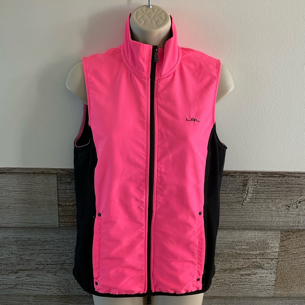 Lauren Ralph Lauren hot pink/black full zip vest size medium (J1)